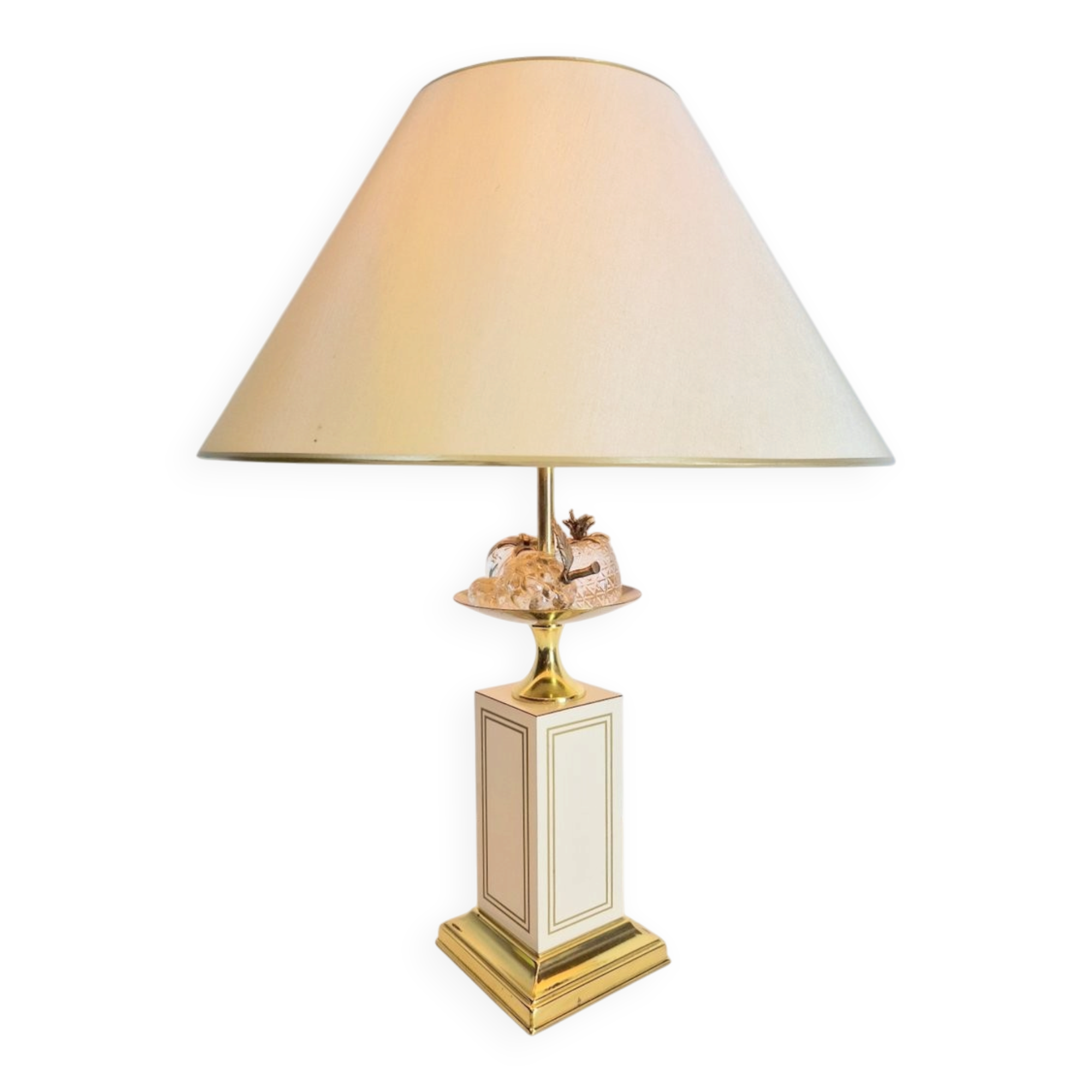 Vintage Regency Brass Crystal Fruit Table Lamp from Le Dauphin, 1970s