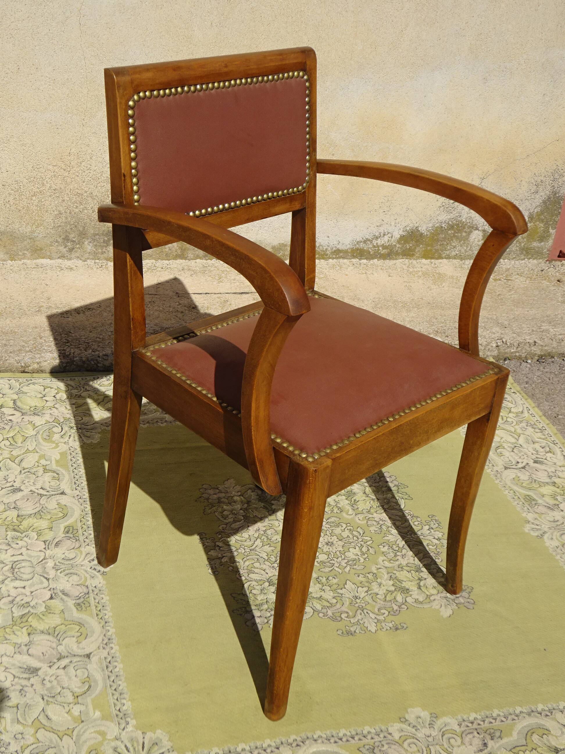 Matching set of 1 bridge armchair and 2 Art Deco chairs.