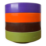 Set of 4 stackable Mepal bowls in mid-century Danish Space Age style, made by Rosti, 1960.