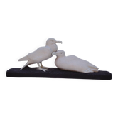 Couple de goélands en faïence de Sèvres, émail crispé