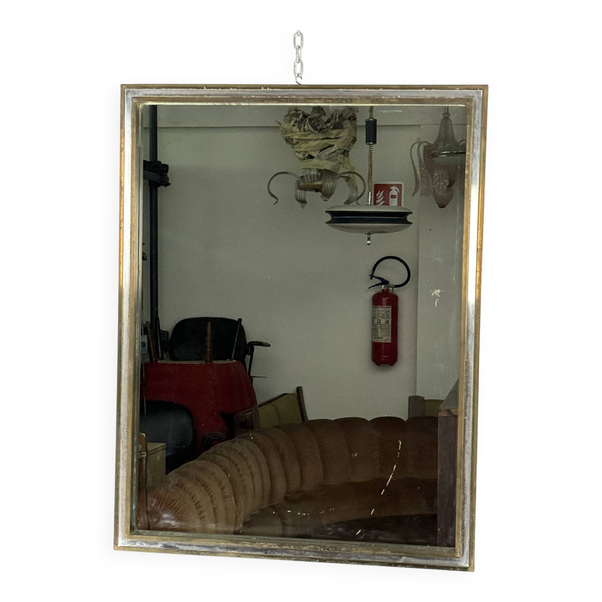 Romeo Rega, vintage mirror with double brass frame and chrome. Italy 1970s