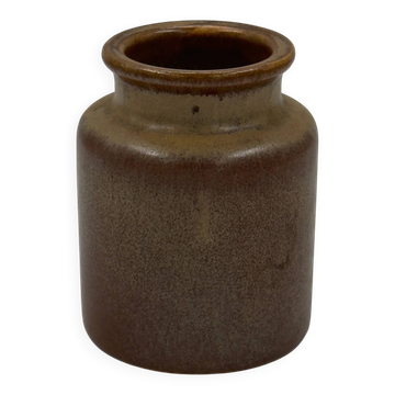 Vintage cylindrical ceramic workshop vase with speckled brown glaze.