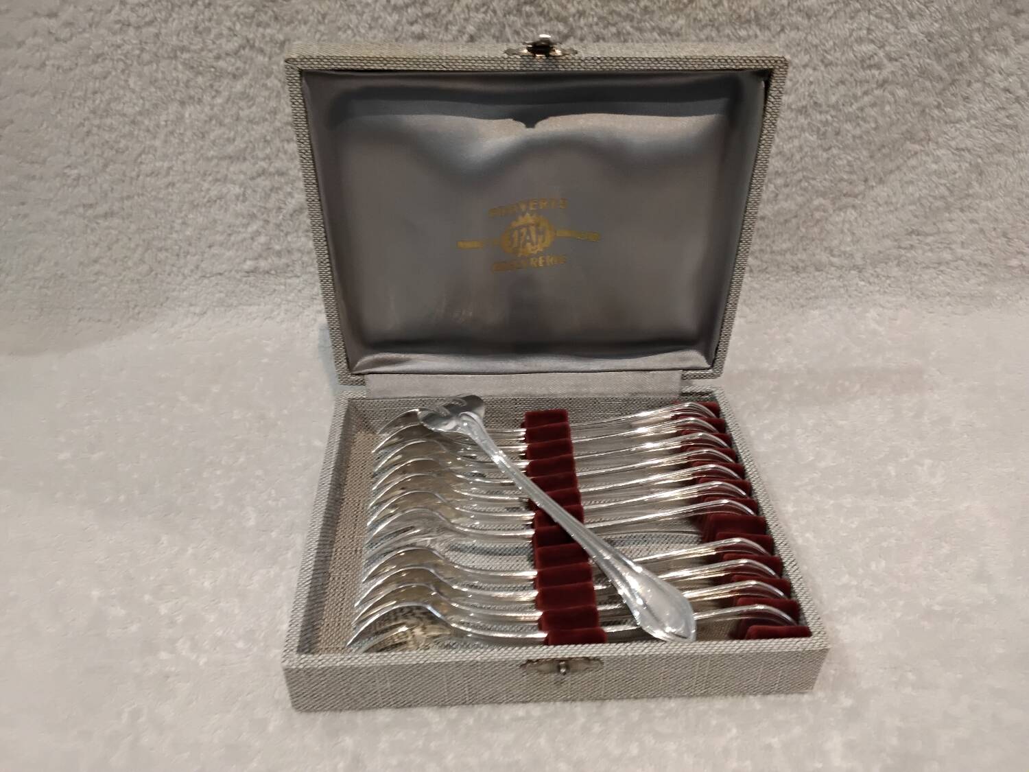 12 silver-plated oyster forks, SFAM silversmith, art deco printania