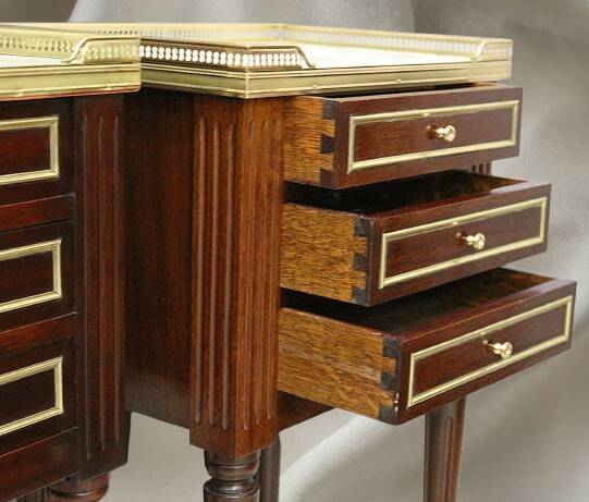 Pair of Nightstands Mahogany White Carrara Marble Louis XVI Style