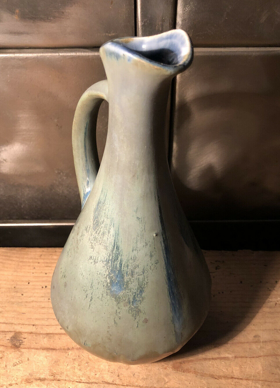 Pitcher in ceramic flame bluish gray signed GP