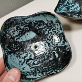 Set of candlesticks. Made of copper and blue/black enamel. From Danish Meka (1951 - 1989)