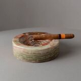 Vintage Onyx Stone Ashtray, solid green-beige-brown marbled, Italian design, 1970s retro decor