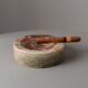 Vintage Onyx Stone Ashtray, solid green-beige-brown marbled, Italian design, 1970s retro decor