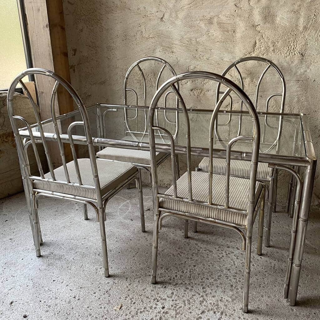 Vintage metal bamboo table and chairs