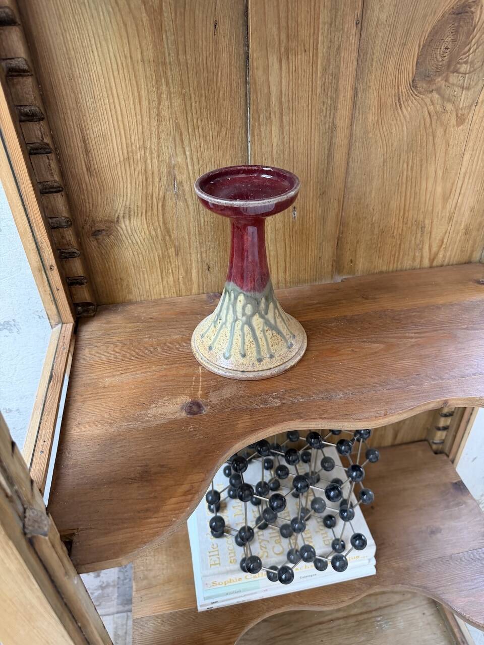 19th-century English pine display cabinet