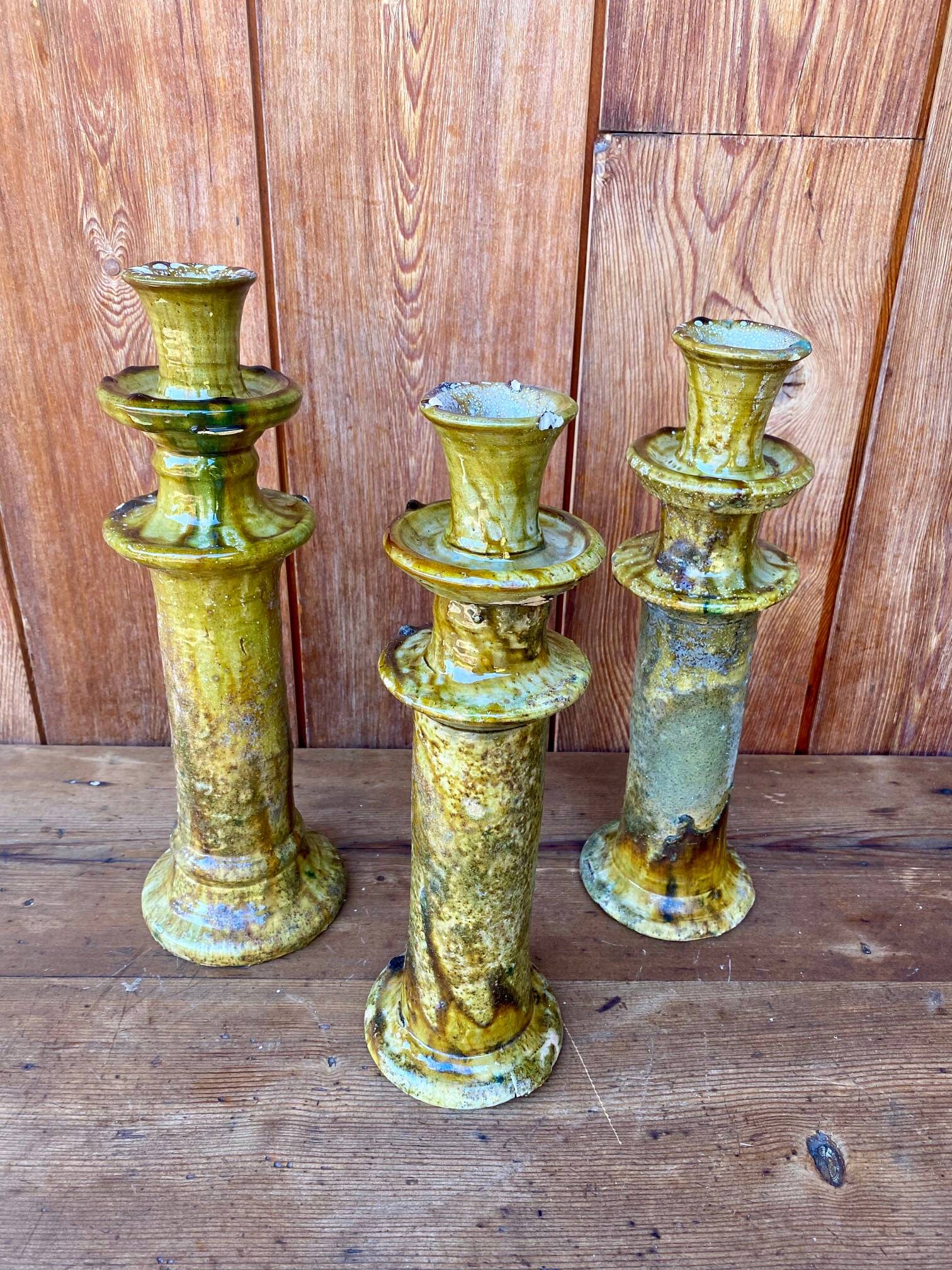 3 Tamegroute candle holders in glazed ceramic.