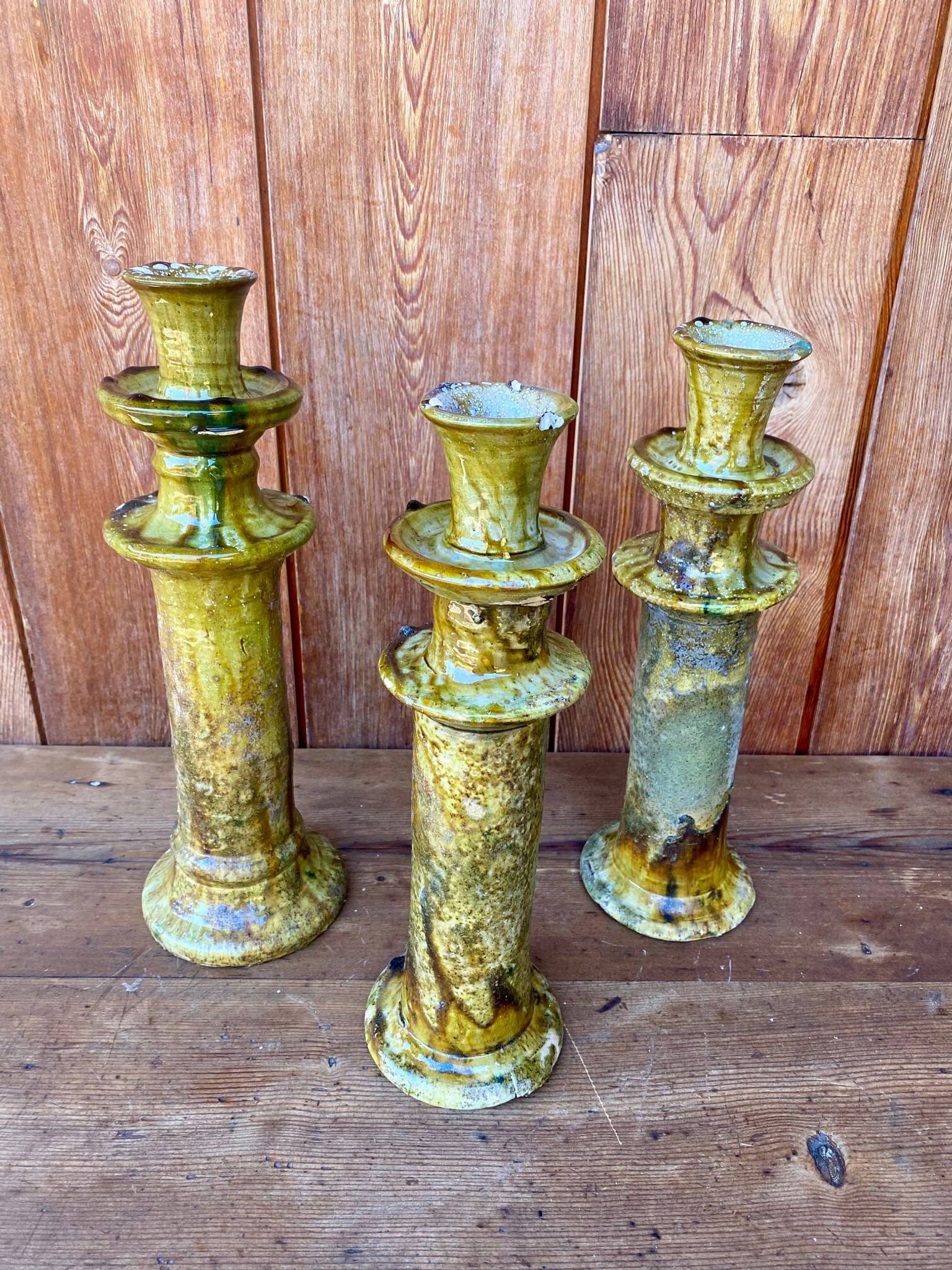 3 Bougeoirs de Tamegroute en céramique émaillé.