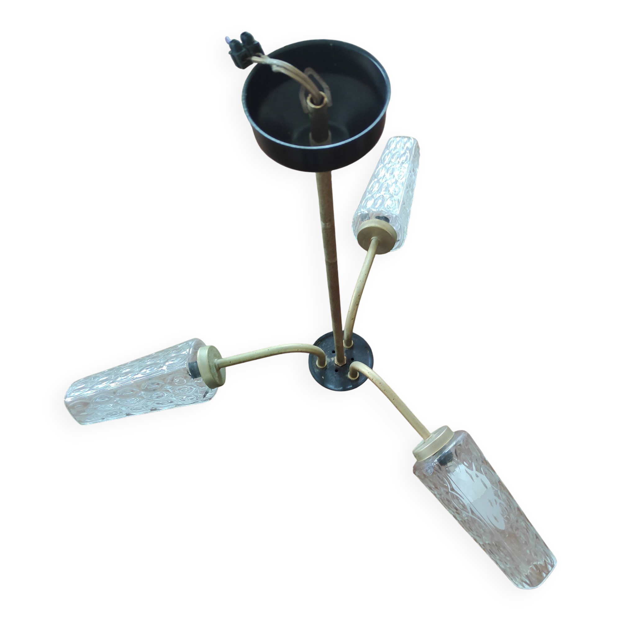 3-light glass globe chandelier, known as "tulip" glass.