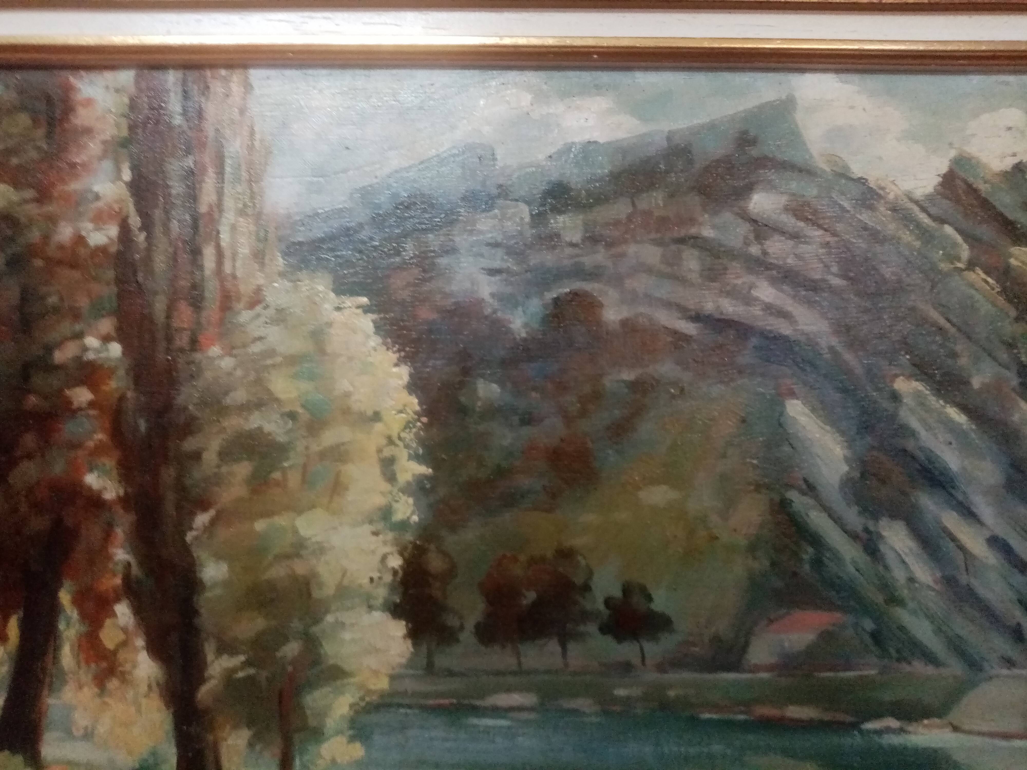 OIL PAINTING ON CARDBOARD VIEW OF THE CITADEL OF BESANCON SIGNED HENRI CHAPATTE