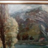Tableau huille sur carton, vue citadelle de Besançon signé Henri Chapatte