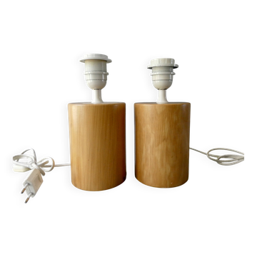Paire de pieds de lampes en bois massif IMT Italy pour Habitat, vers 1980
