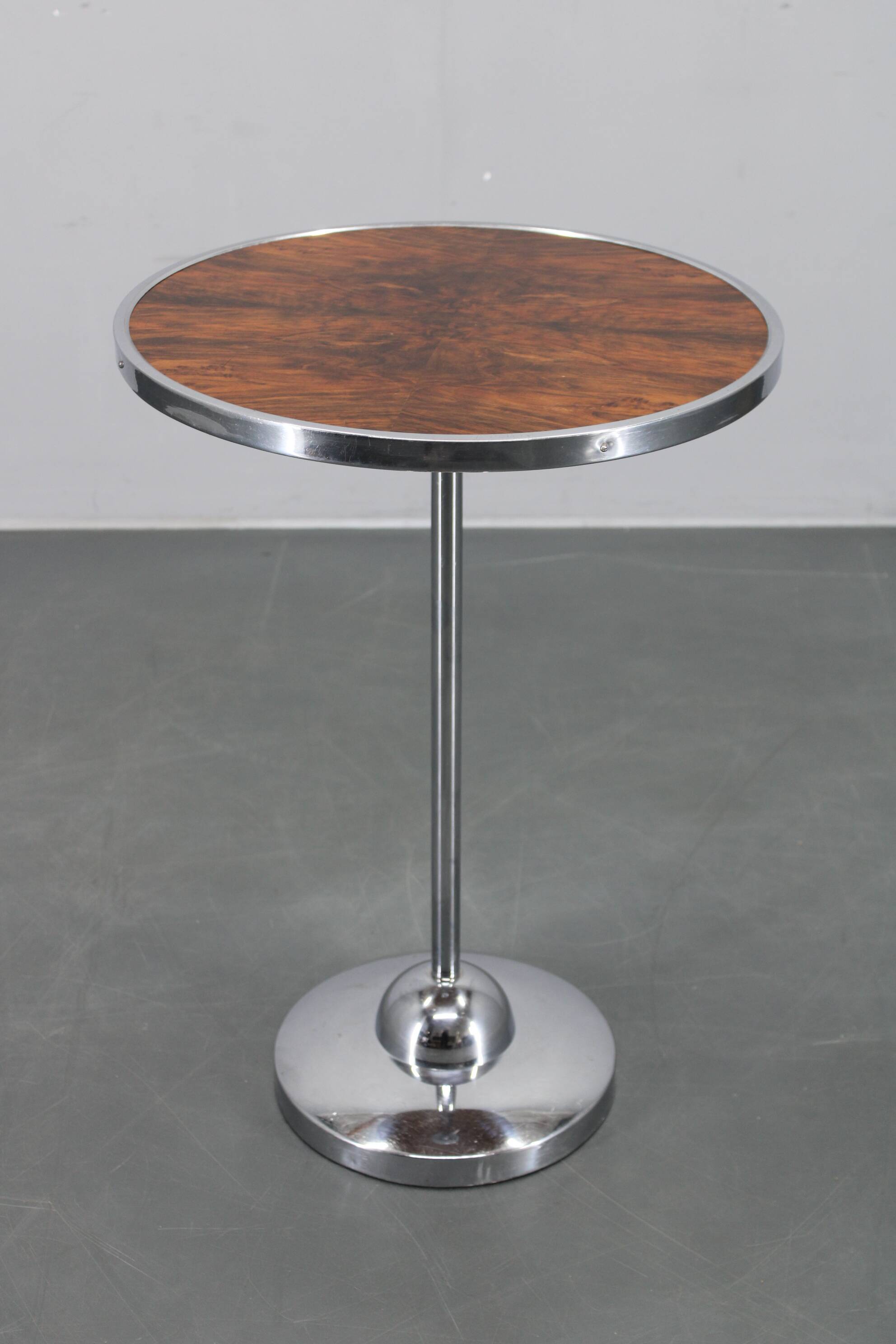 1950s Czechoslovakian walnut & chrome round side table, refurbished