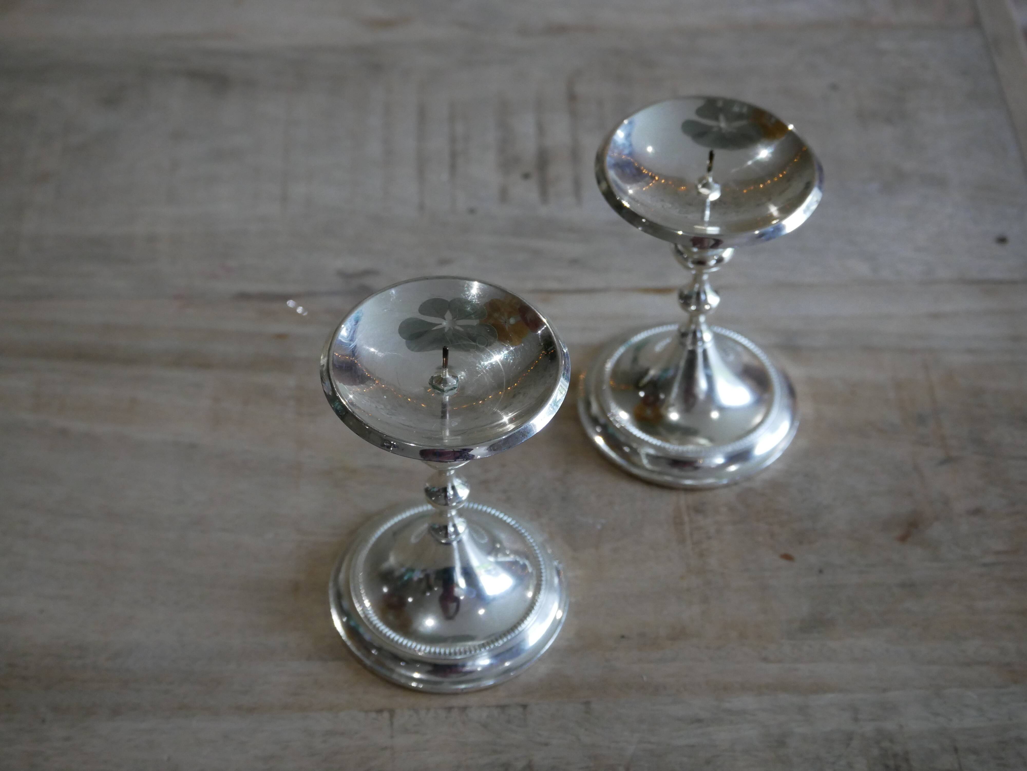 Lot of 2 silver metal candlesticks
