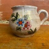 Pichet ancien vallauris céramique beige décor floral ciselé vintage #d