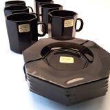 Sophisticated Black Coffee Set – 6 Cups & Saucers (1970s)