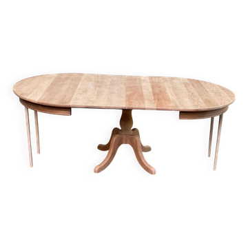 Grande table à manger ronde extensible décapée en merisier massif pied cent