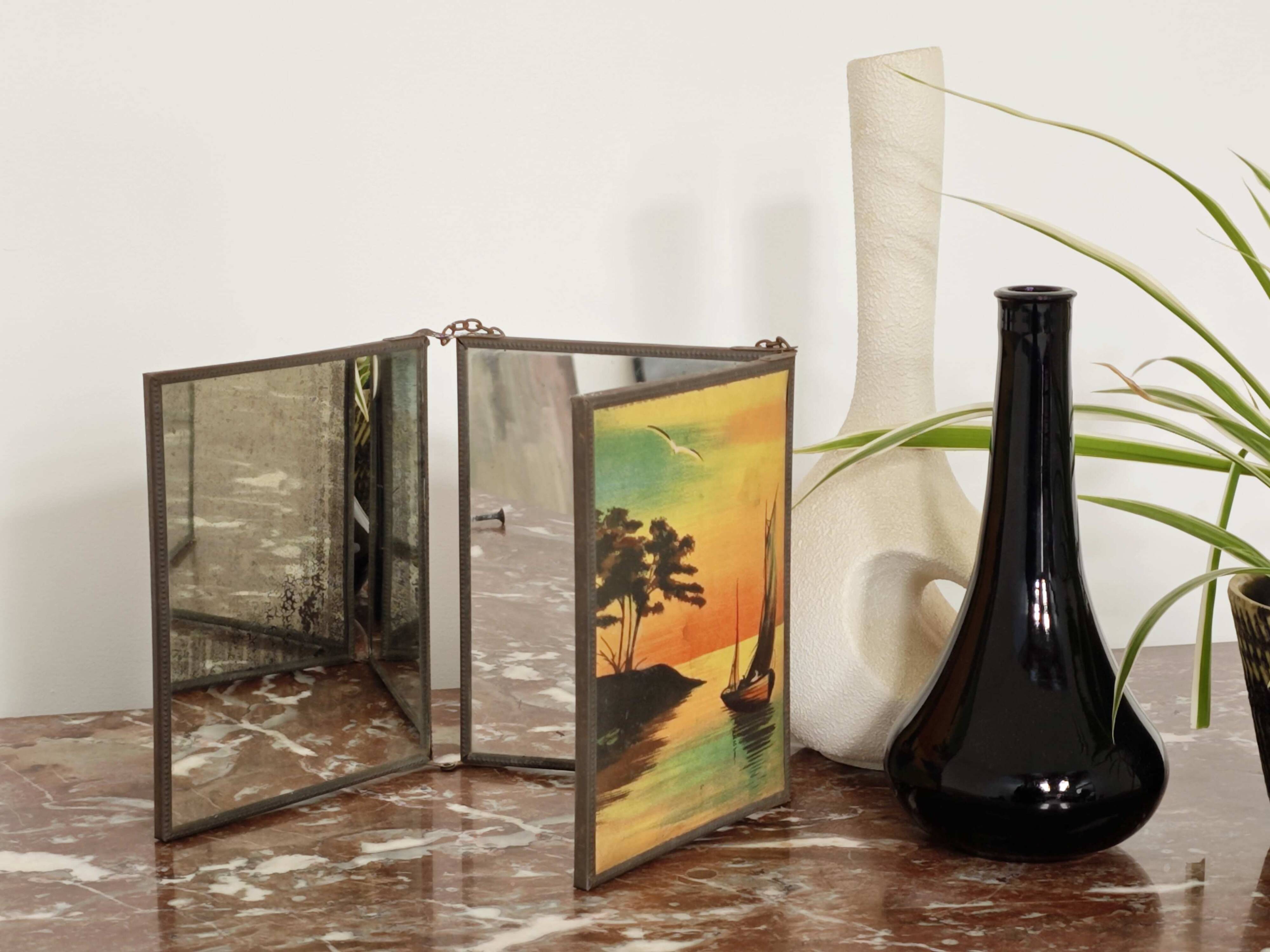 Vintage 1920 barber triptych mirror