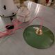 Portable lamp with enameled metal base