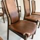 Set of 8 wooden and thick leather armchairs, Girsberger design, 80s