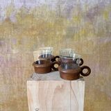 4 vintage Schott Mainz Jeanner cups – glass & teak – 1960/70