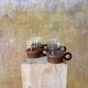 4 vintage Schott Mainz Jeanner cups – glass & teak – 1960/70