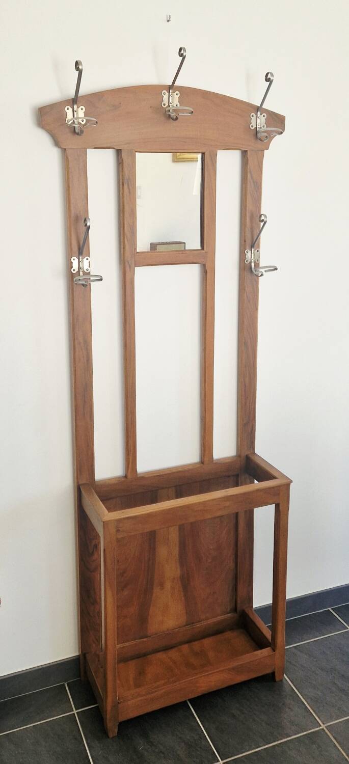 Vestiaire d’entrée style Art Déco en bois - Époque 1940 - Miroir et 5