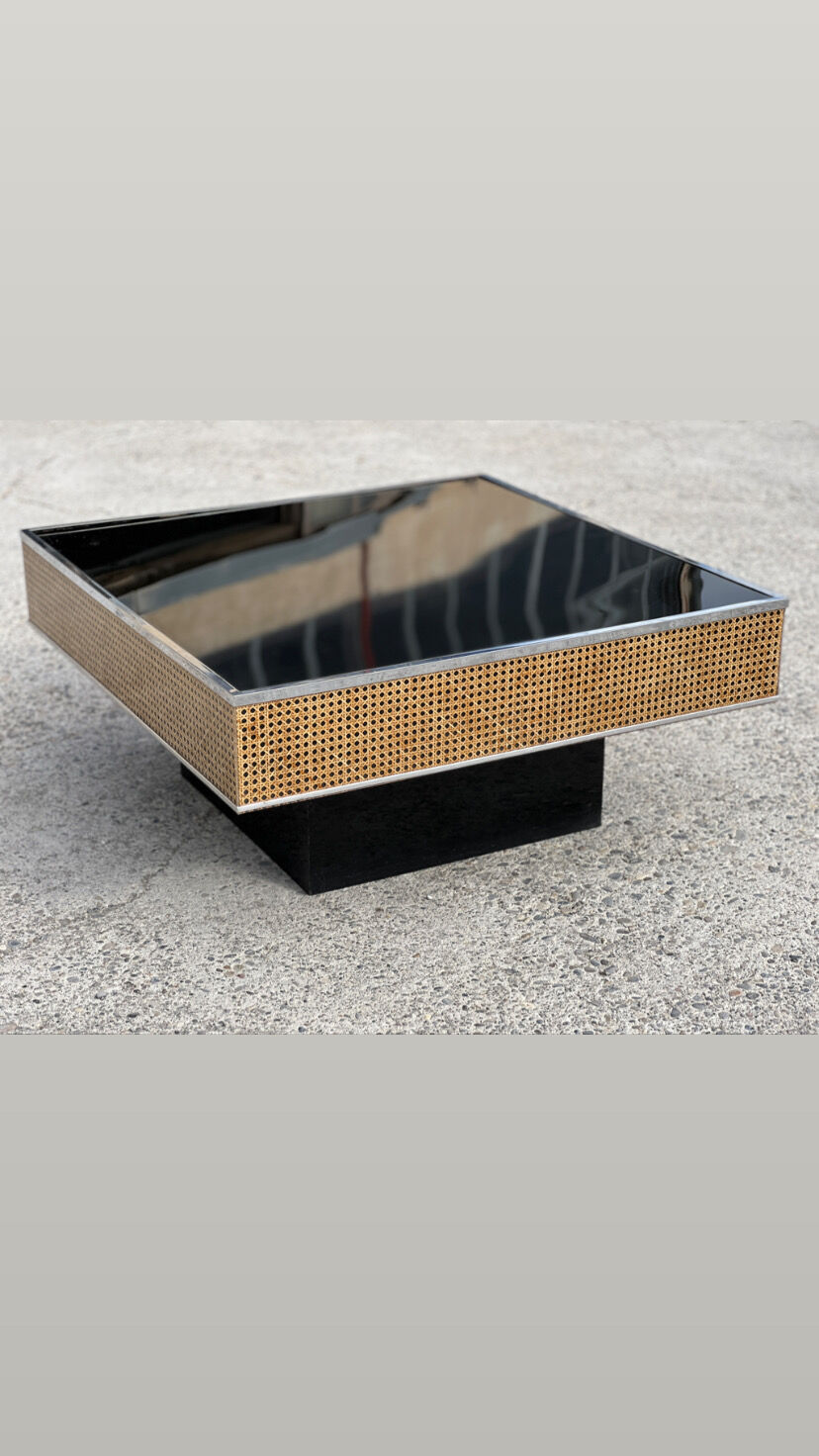 Plexiglas coffee table and inlaid cushioning 1970