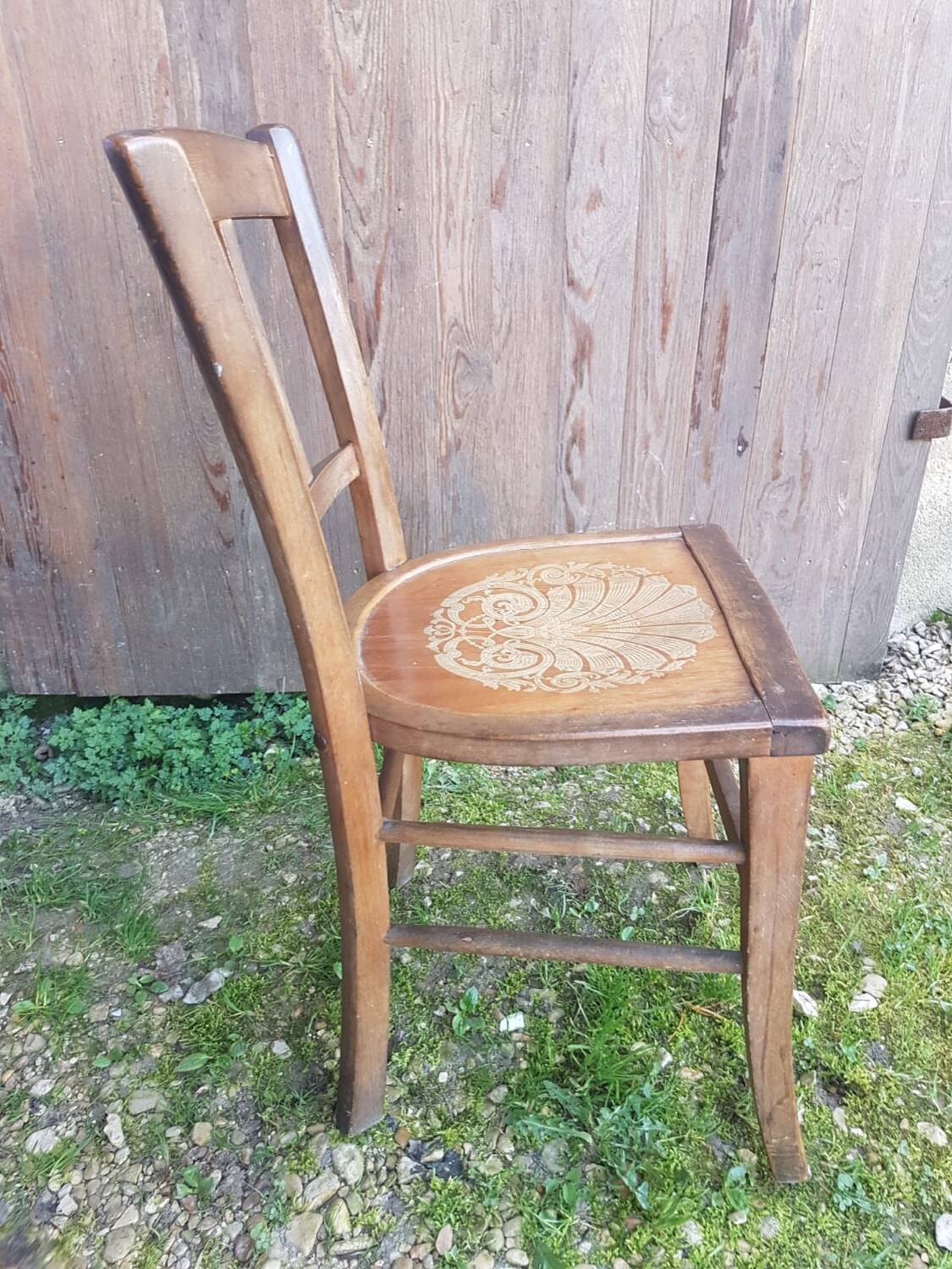 Old wooden bistro chair seat vintage relief drawing
