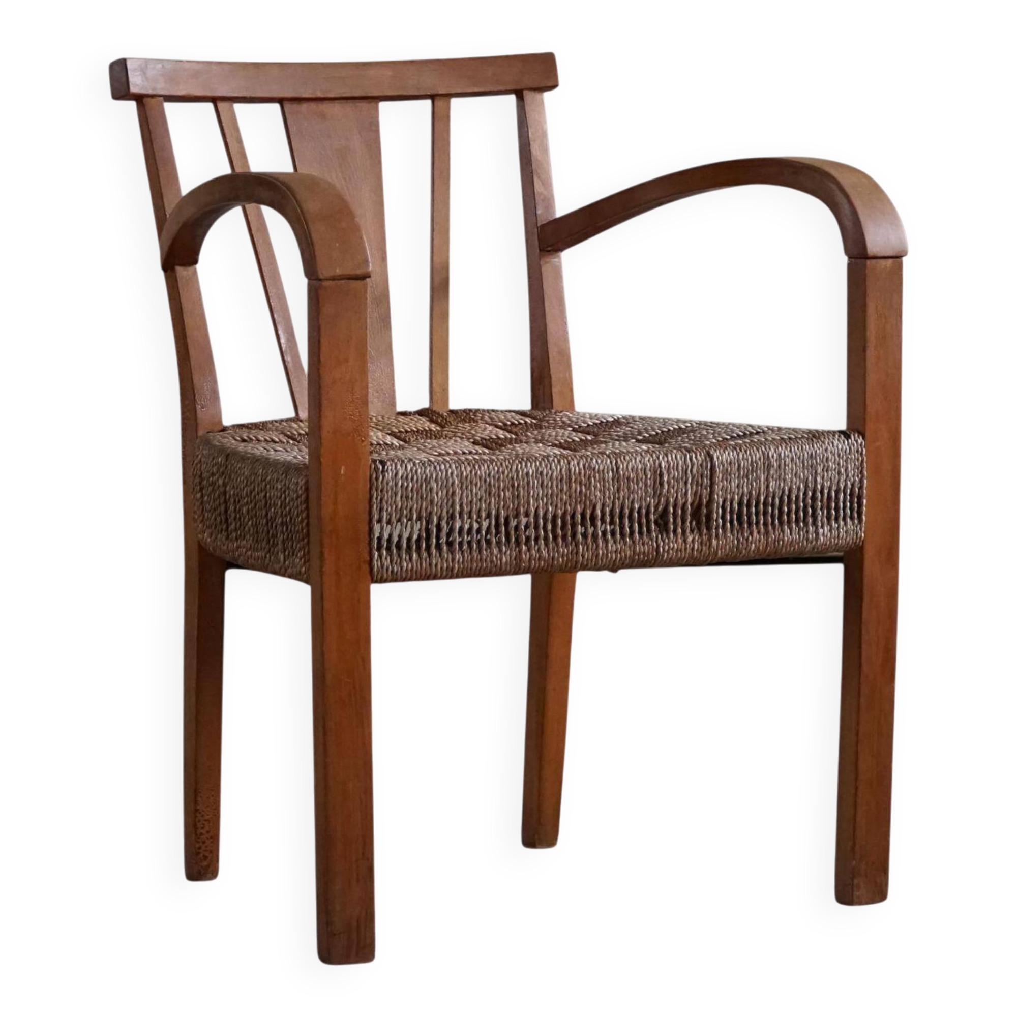 Modern Danish lounge chair in beech and paper cord, in the style of Frits Schlegel.