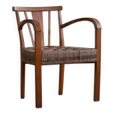 Fauteuil lounge danois moderne en hêtre et papercord, dans le style de Frits Schlegel