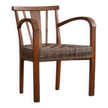 Modern Danish lounge chair in beech and paper cord, in the style of Frits Schlegel.