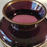 Verrerie Boom d’Anvers ball vase, Murano style. Amethyst color/Horizontal gold bands