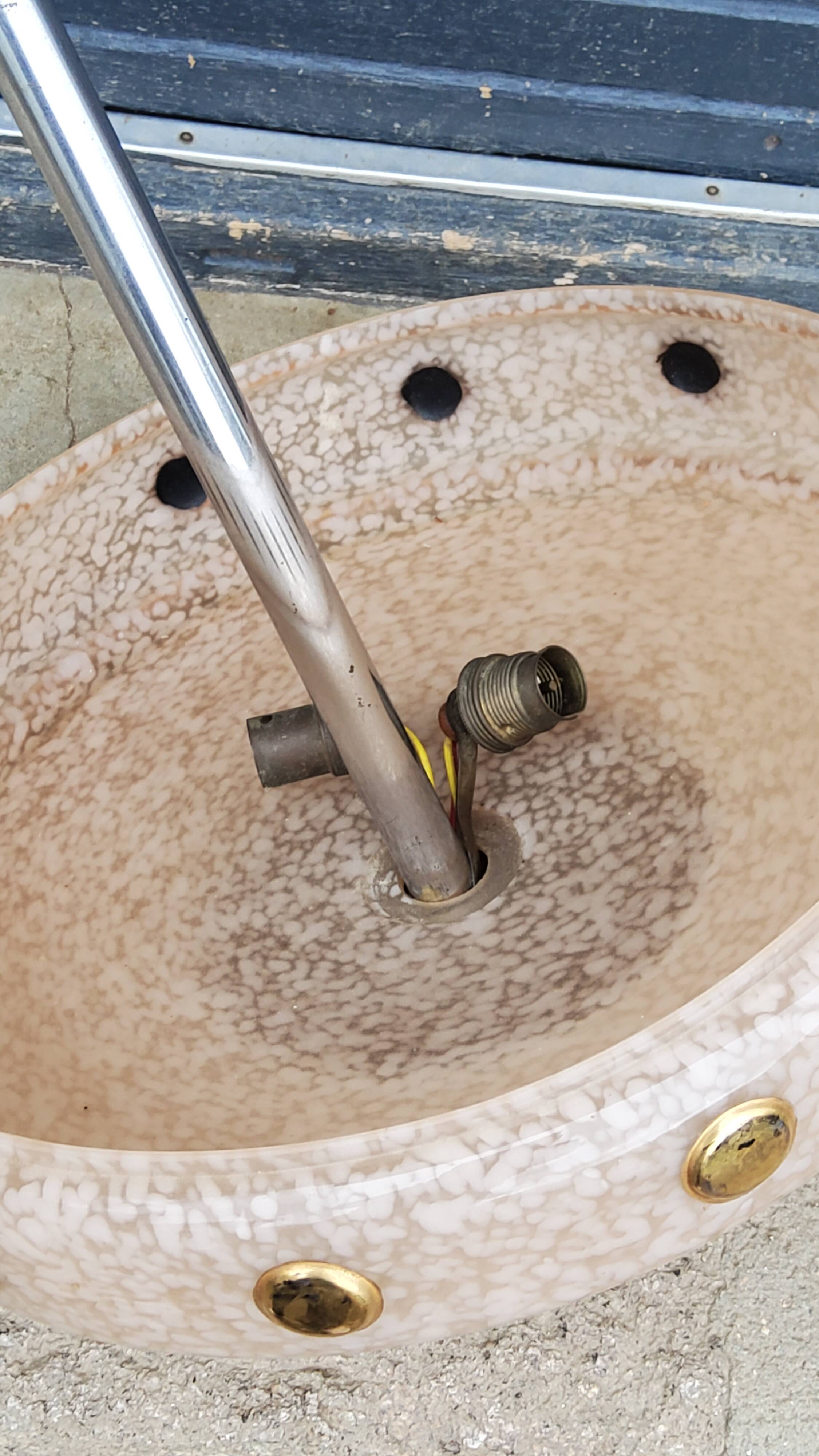 1930s Art Deco chandelier in glass and chromed metal