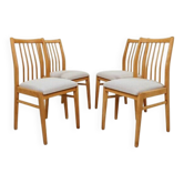 Vintage Dining Chairs Set of 4, Natural beech wood, Herringbone fabric