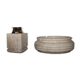 Set ashtray and table lighter in vintage travertine 1960