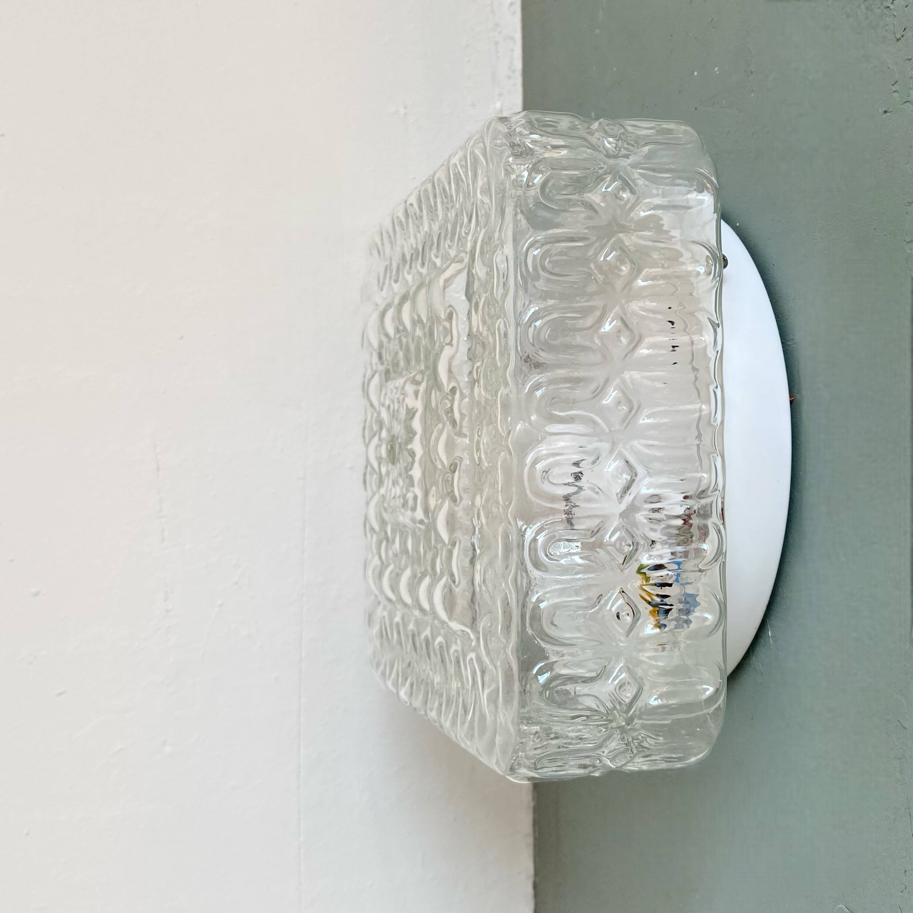 Square wall light ceiling light transparent glass gold 1970 1980 seventies