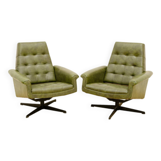 Pair of Vintage Leather Swivel Armchairs from Up Zavody, 1970s