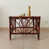 Vintage rattan and bamboo coffee table, 51*51 cm