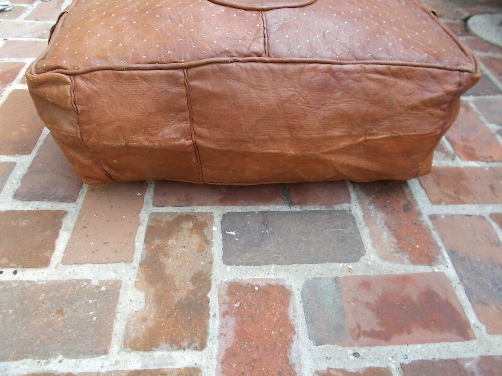 Moroccan vintage leather pouf