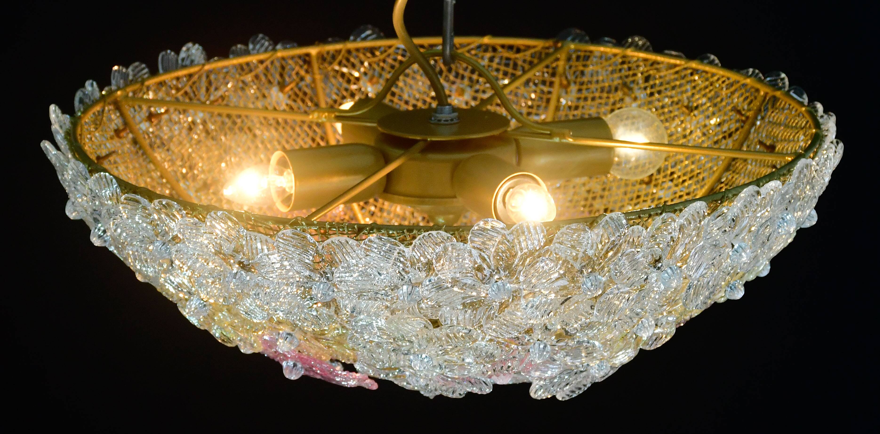 Amazing set of 2 Murano glass ceiling flower by Seguso for Venini