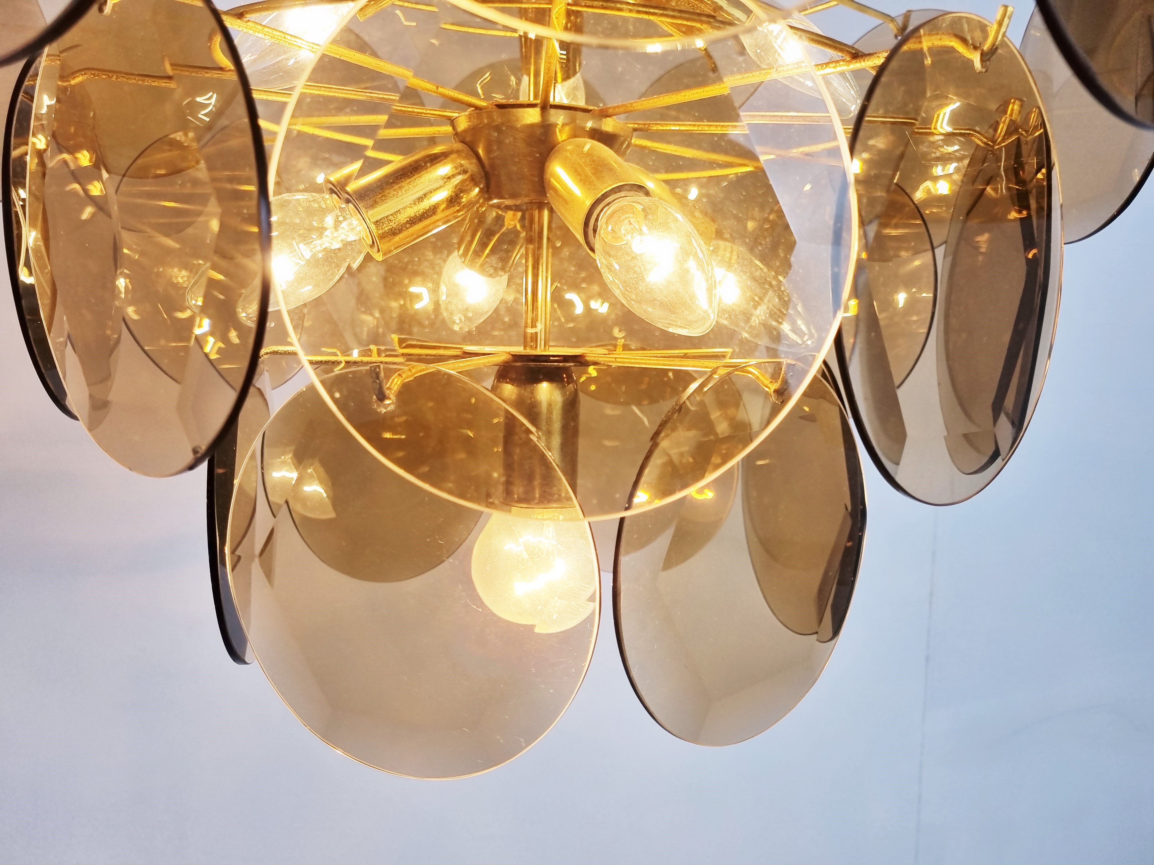 Mid century glass disk chandelier, 1970s