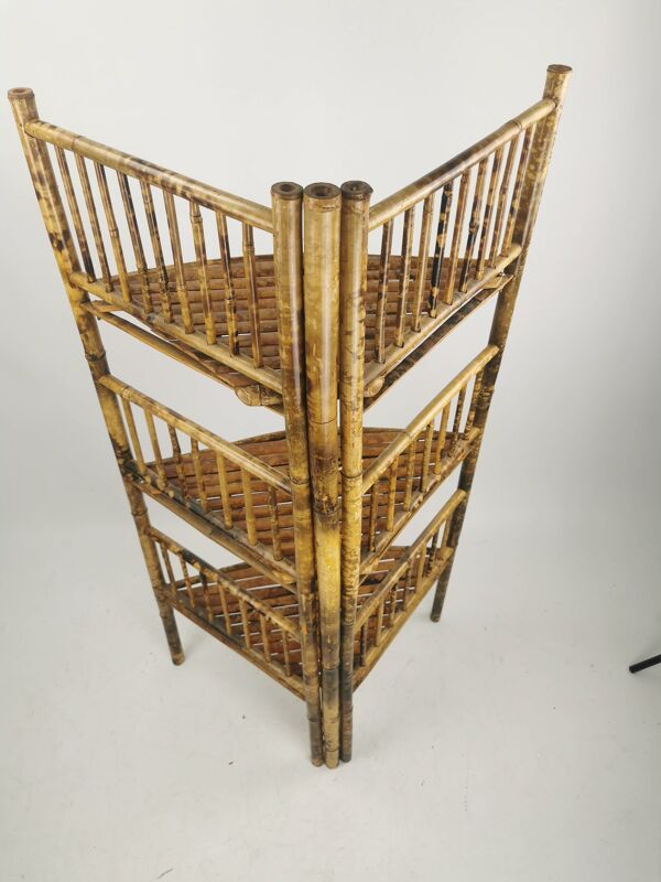 Meuble d'angle etagere vintage en bambou
