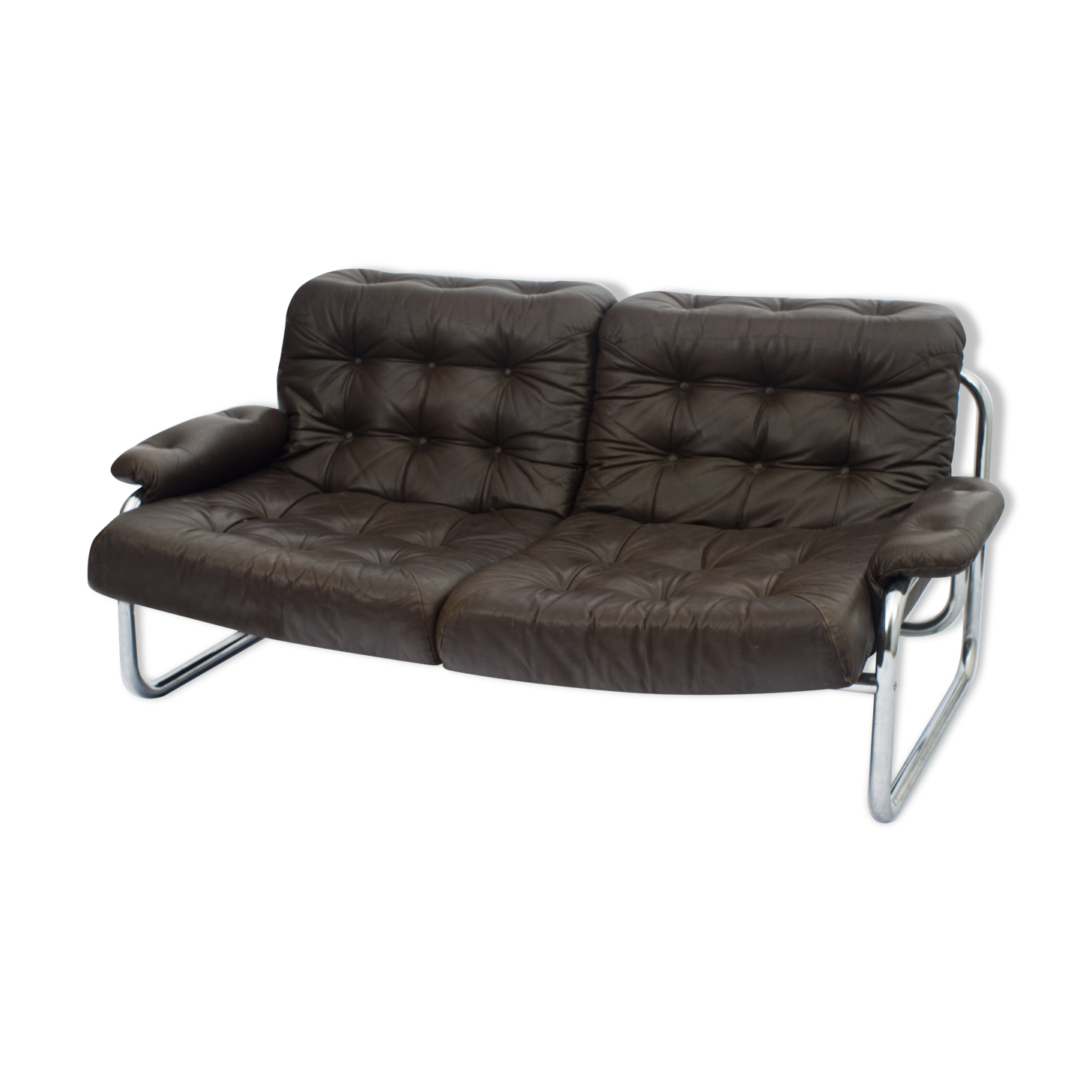 Chrome tubular framed two seater sofa