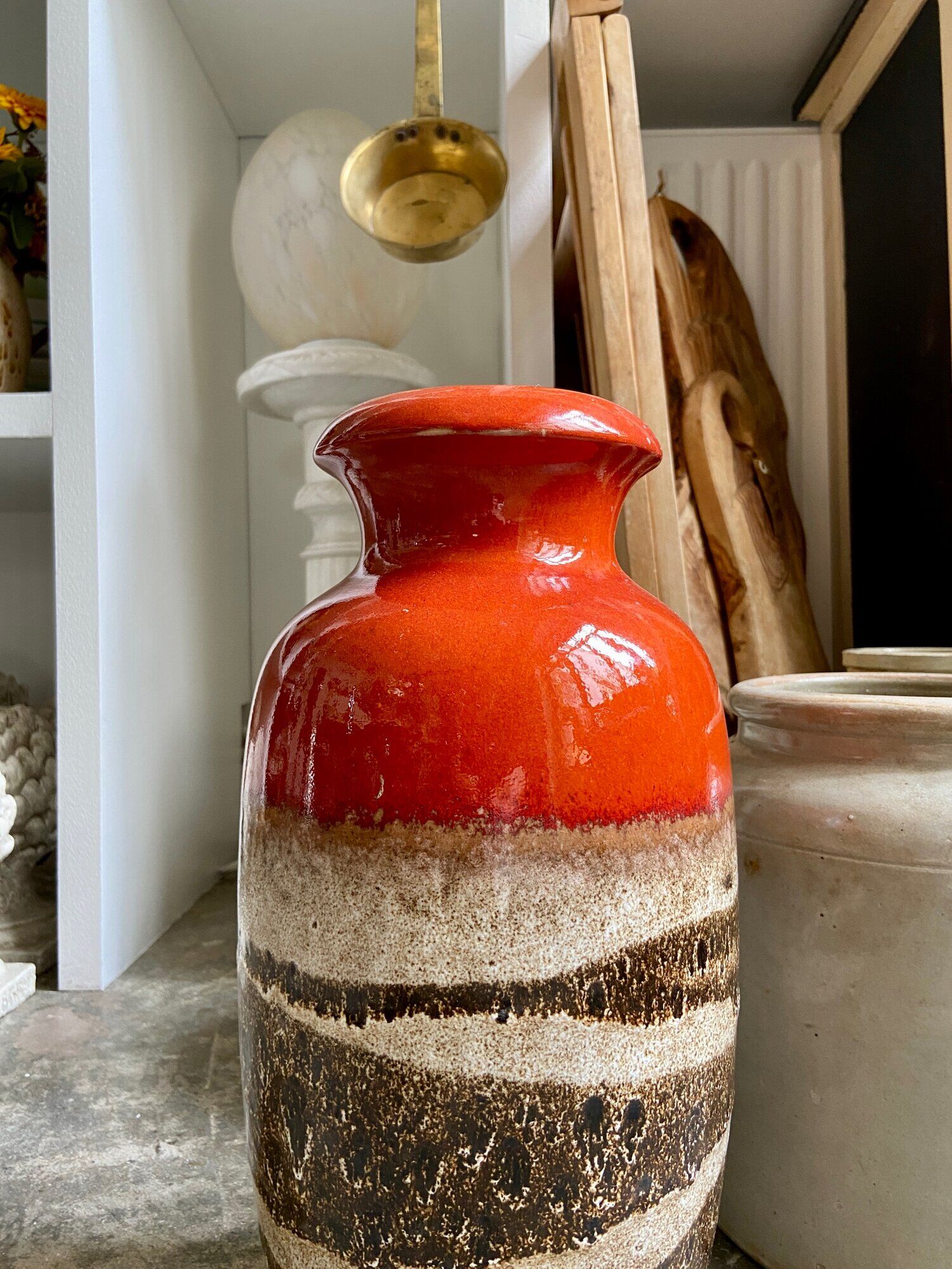 W. Germany vase in orange and beige glazed ceramic