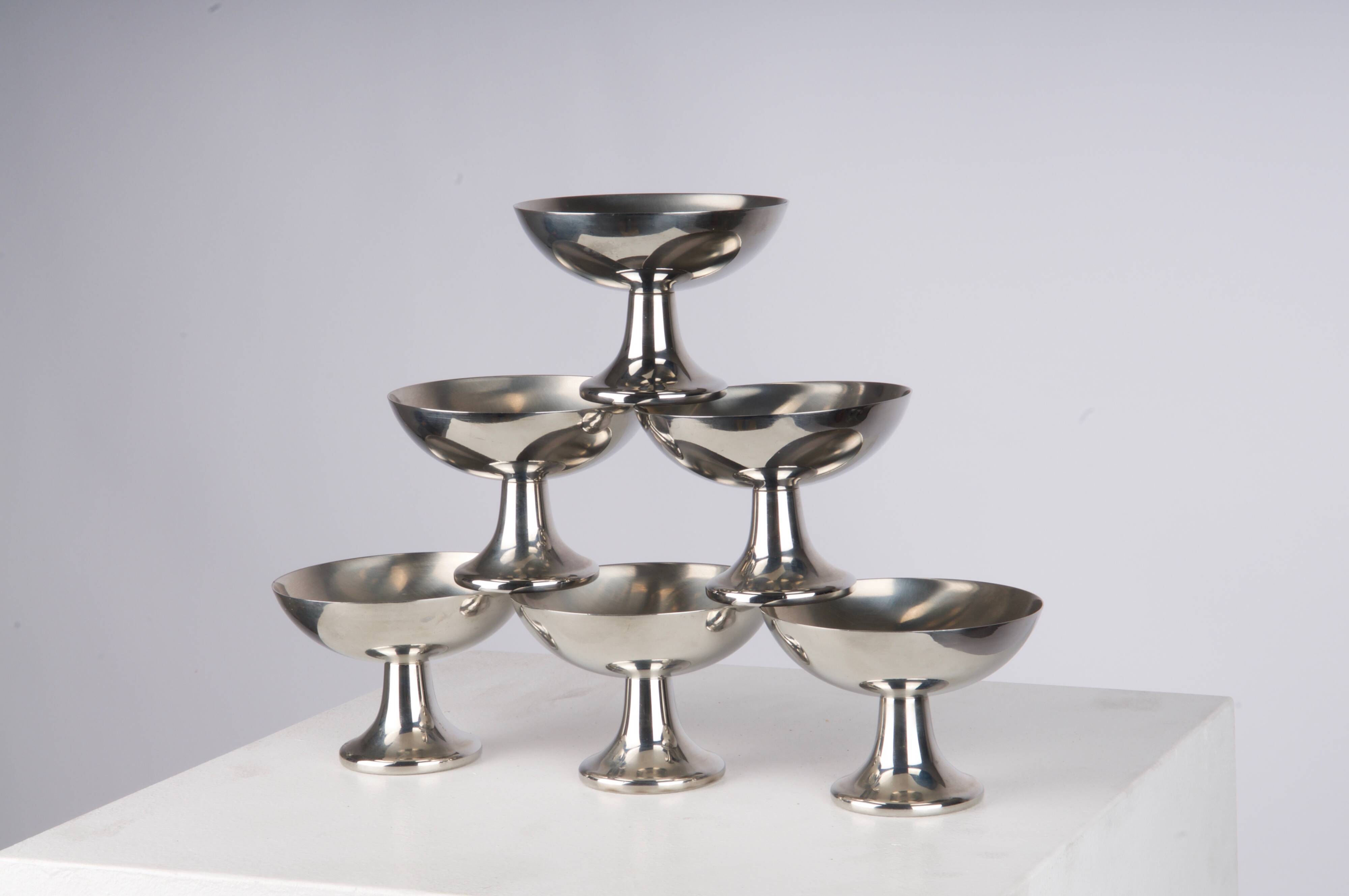 Set of 6 Alfra Alessi ice cream cups in 10/18 stainless steel